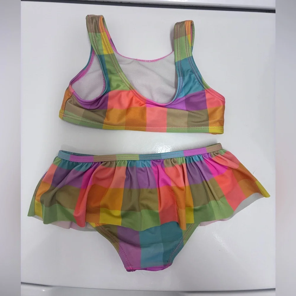 Cat & Jack‎ Kids Swim 2 Bikinis - Orange, Multicolor Bow, Green Ruffles
